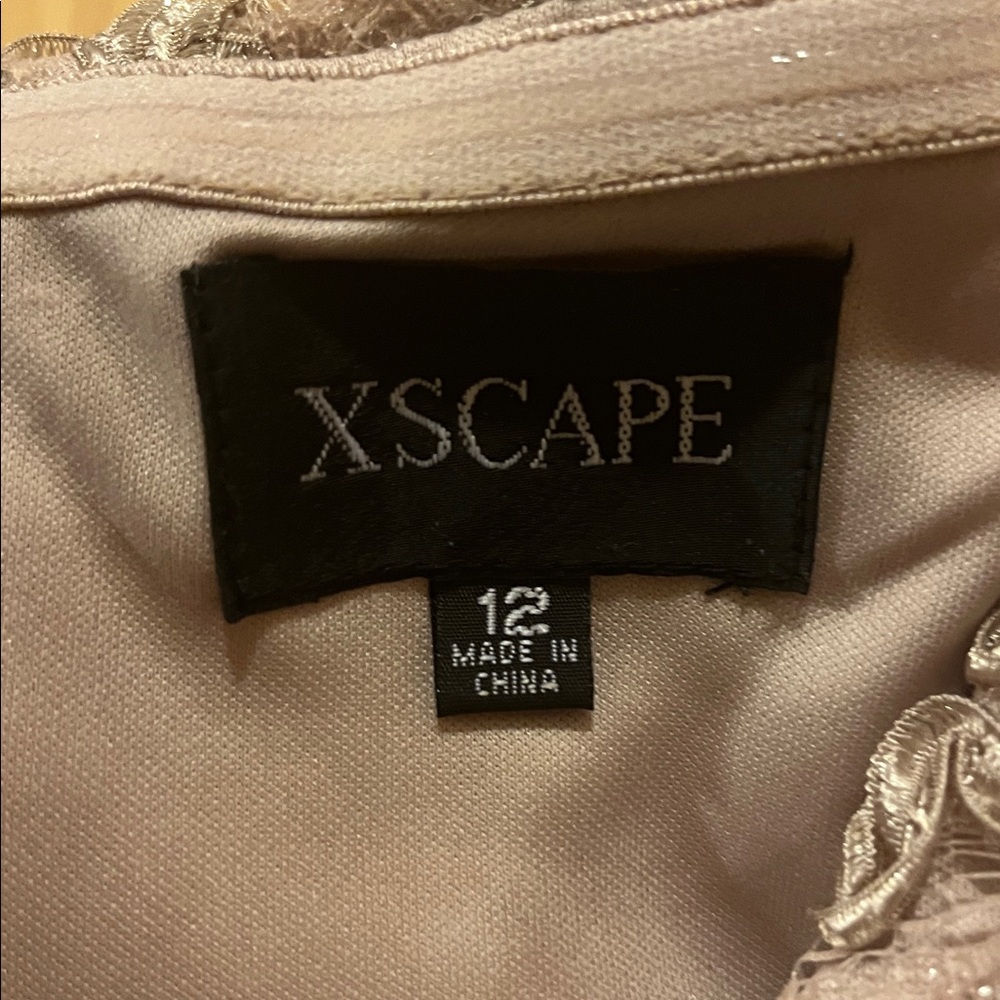 Xscape Strapless Floral Lace Dress in Taupe - Picture 2 of 8